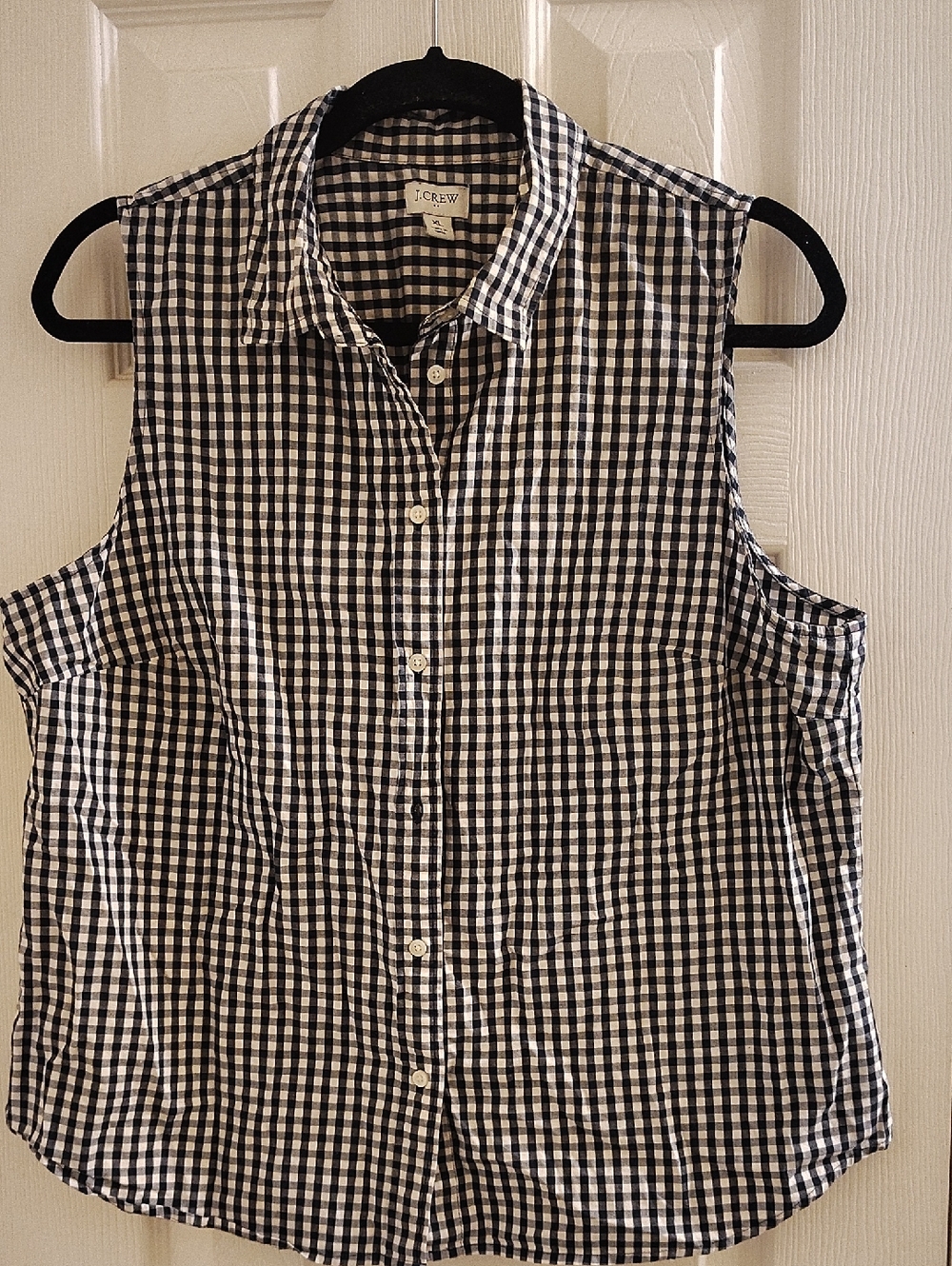 J. Crew Black and White Gingham Sleeveless Button-Down Shirt